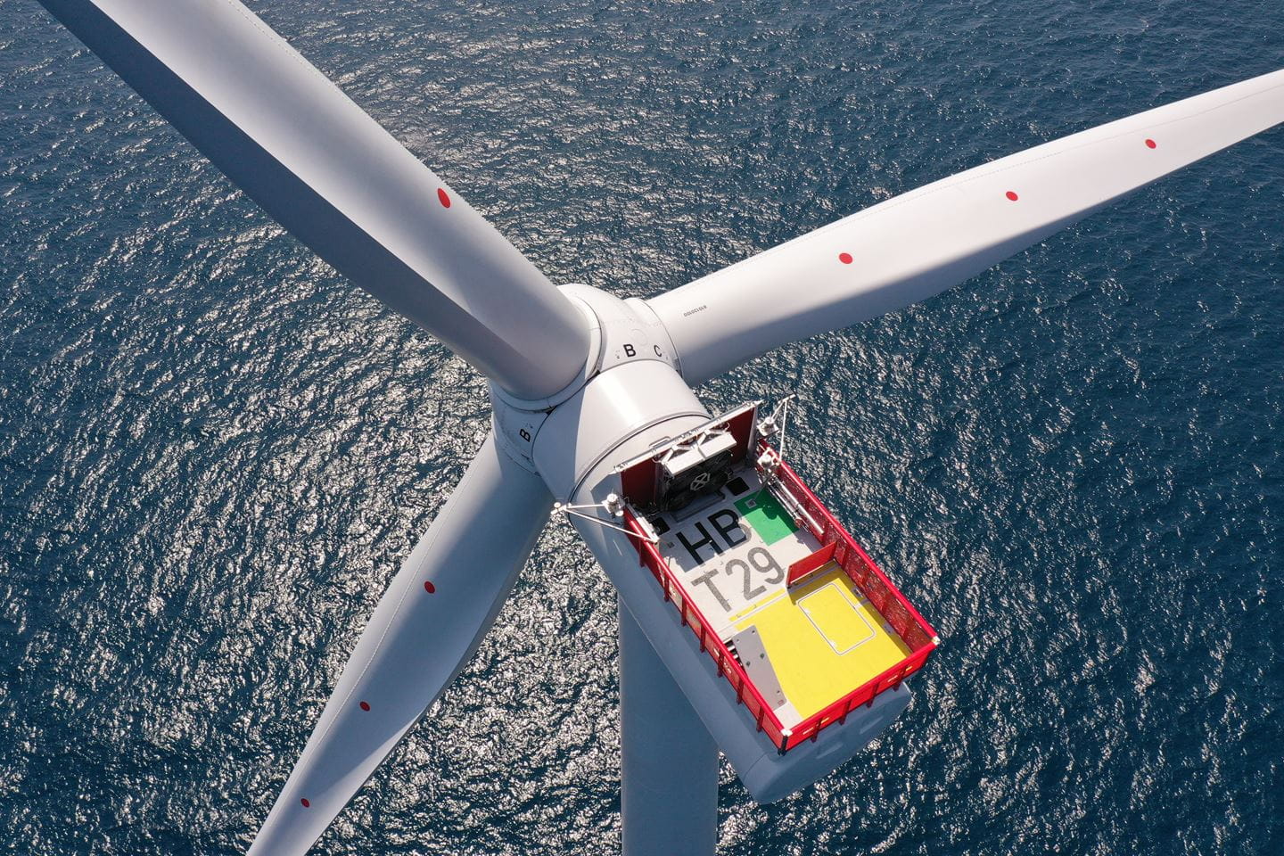 Image of a Hornsea 2 offshore wind turbine from the air