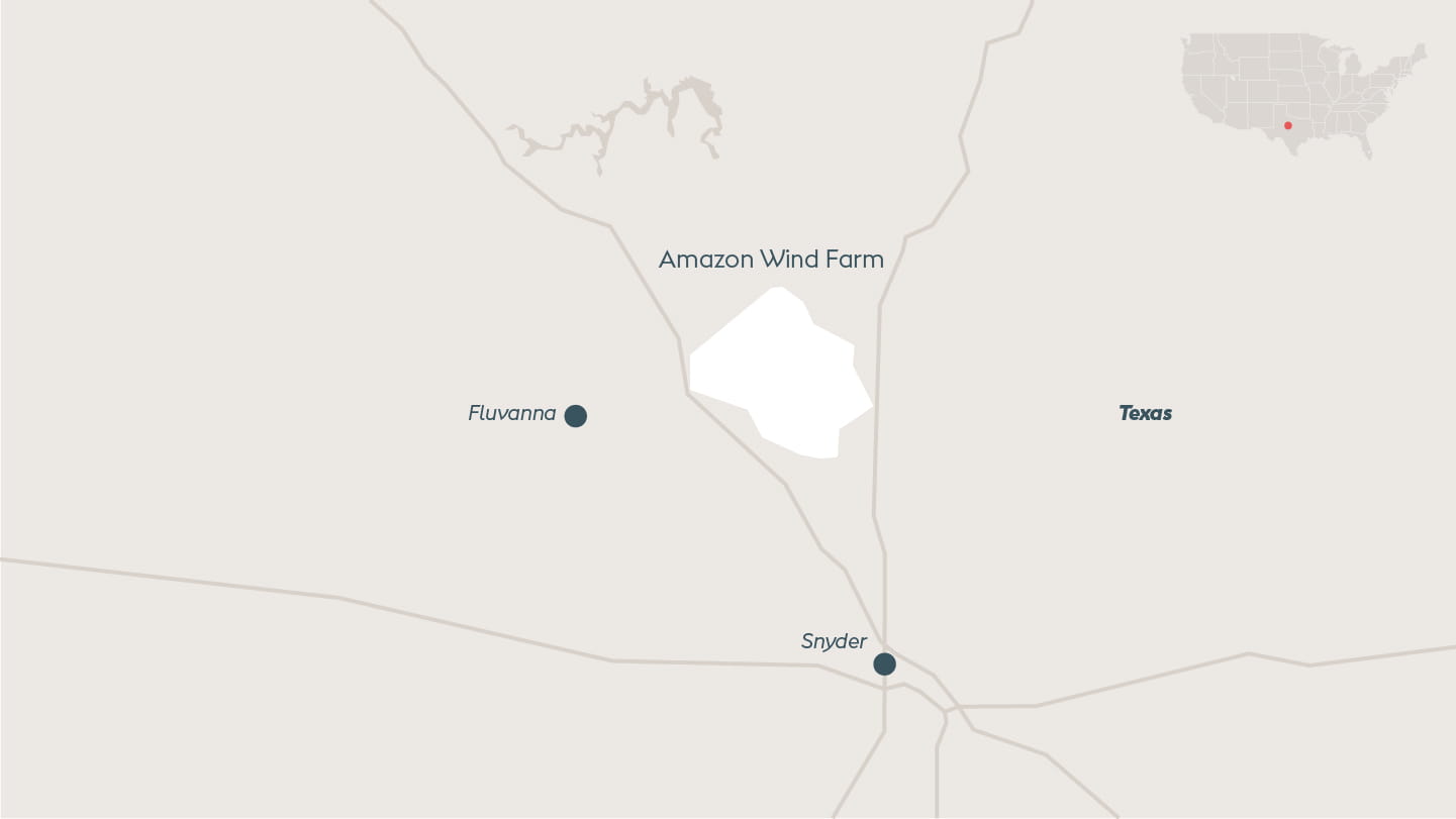 Map depicting Amazon Wind Farm Texas, located in Scurry County, Texas, US.