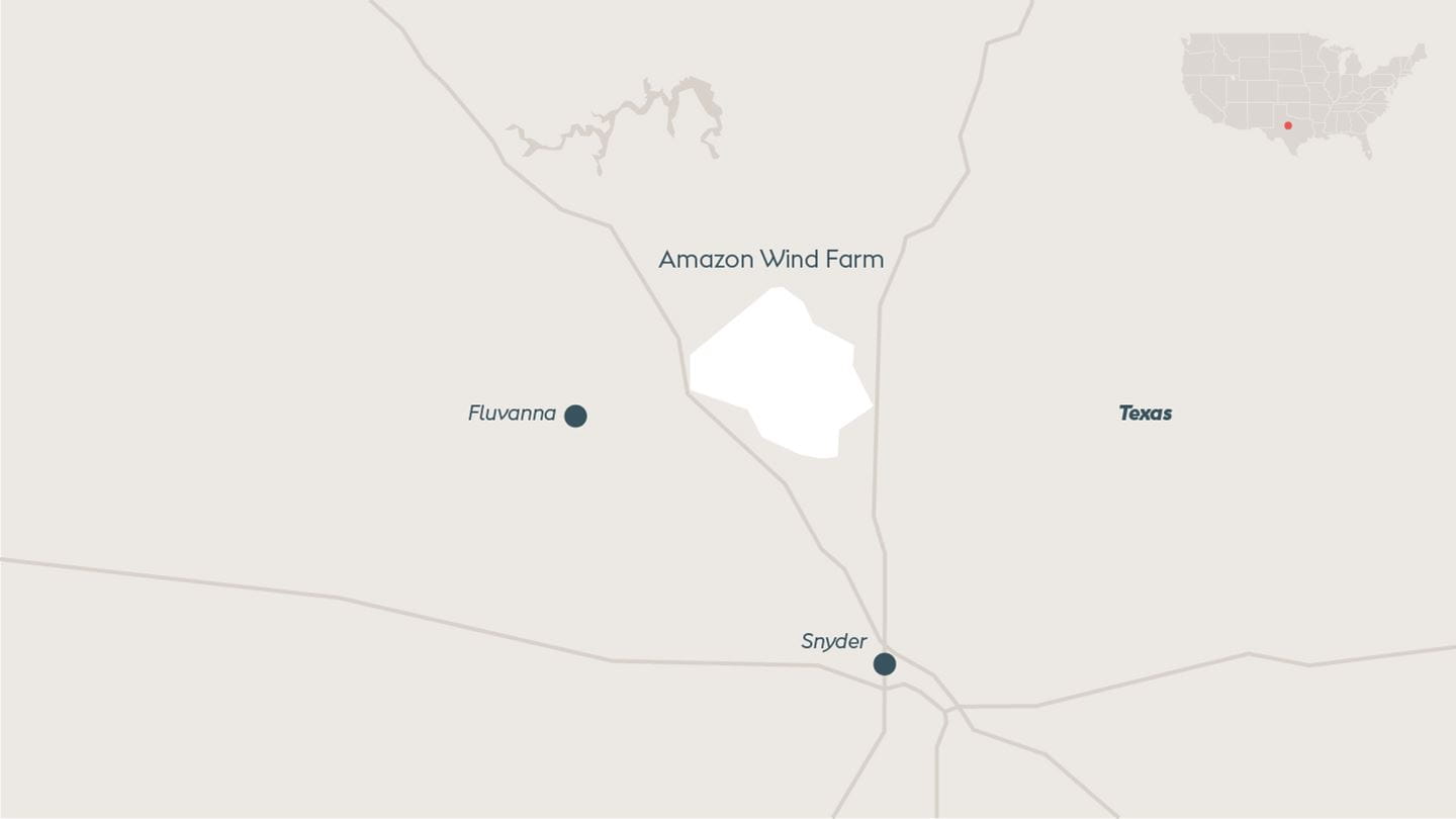 Map depicting Amazon Wind Farm Texas, located in Scurry County, Texas, US.