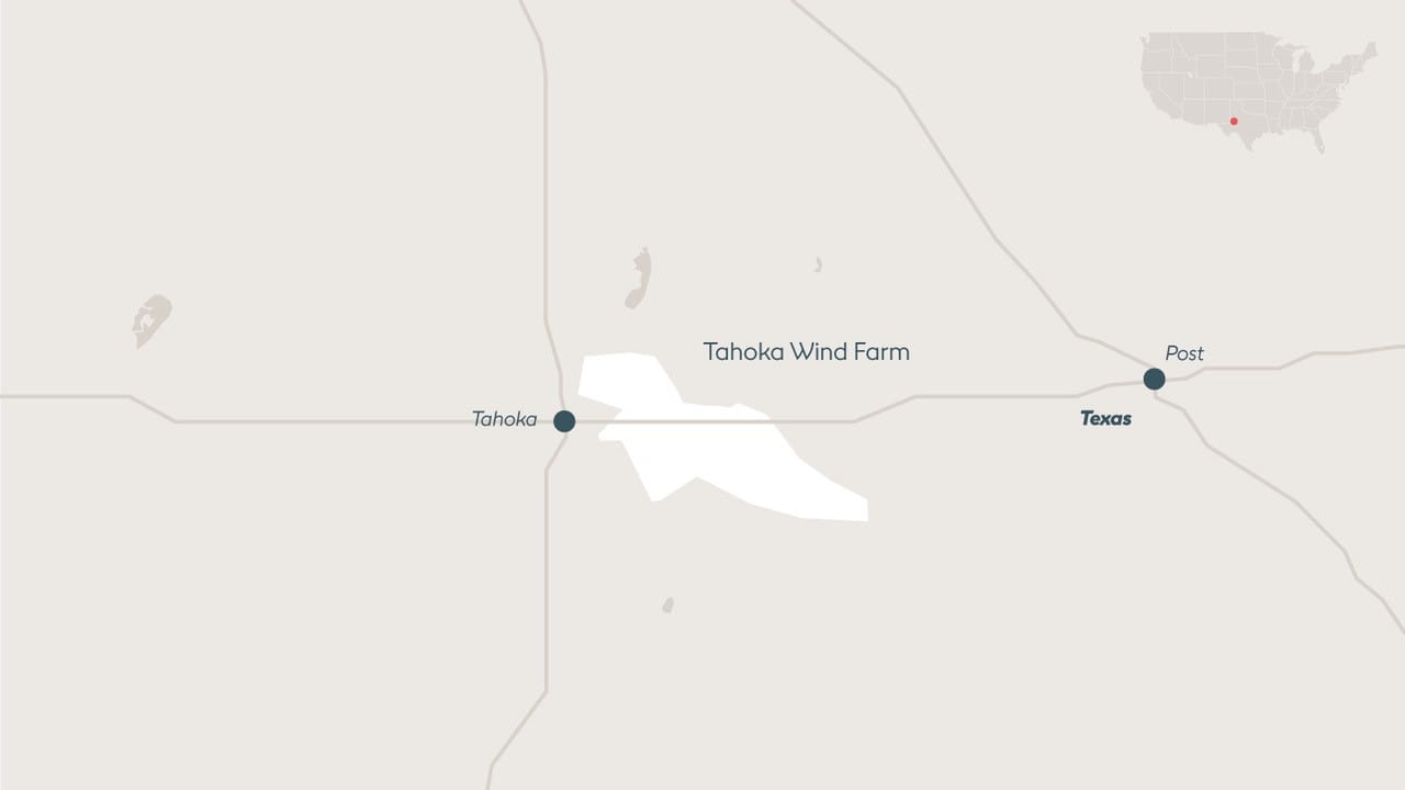 Map depicting Tahoka Wind, onshore wind farm based in Lynn County, Texas, US.