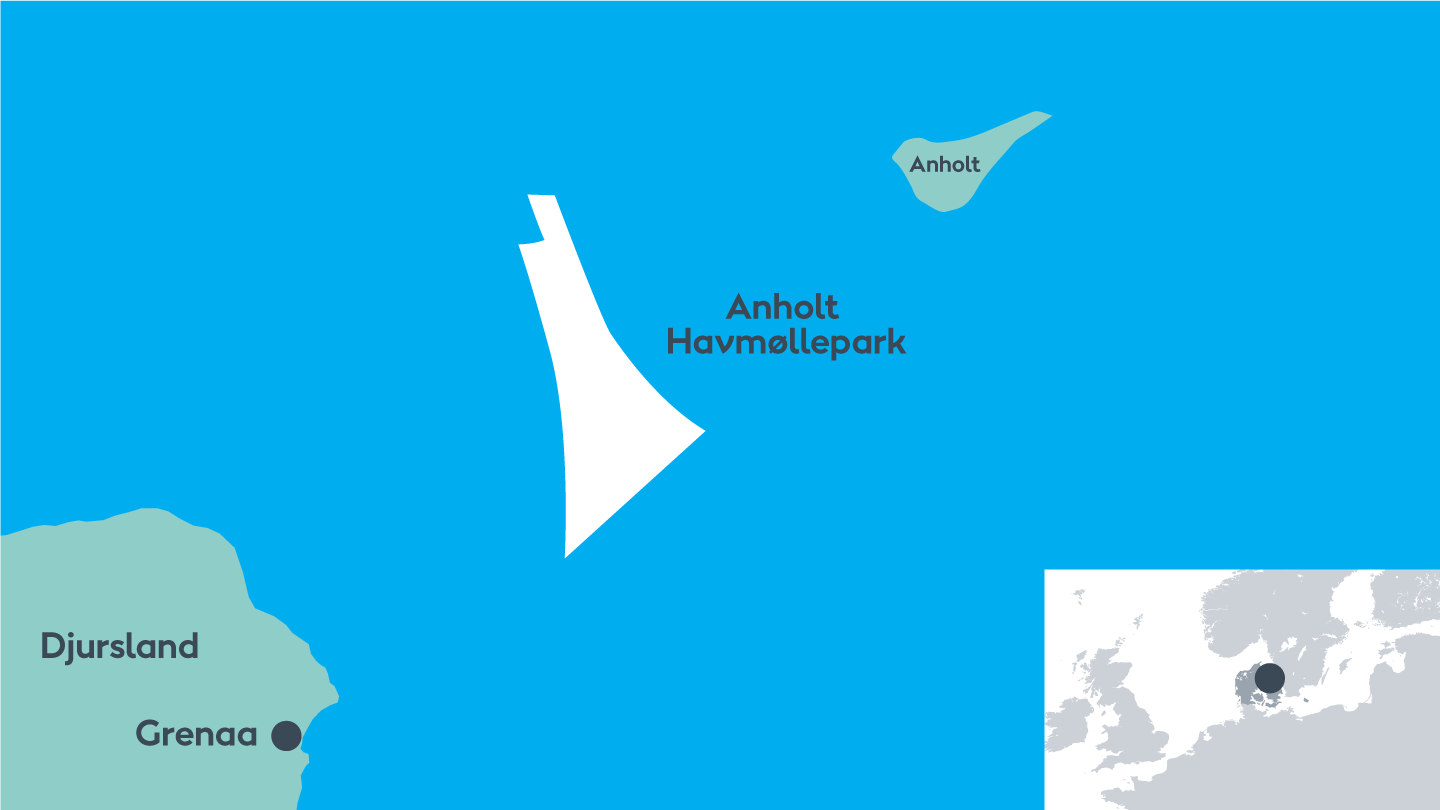 Map showing the location of Anholt Offshore Wind Farm.