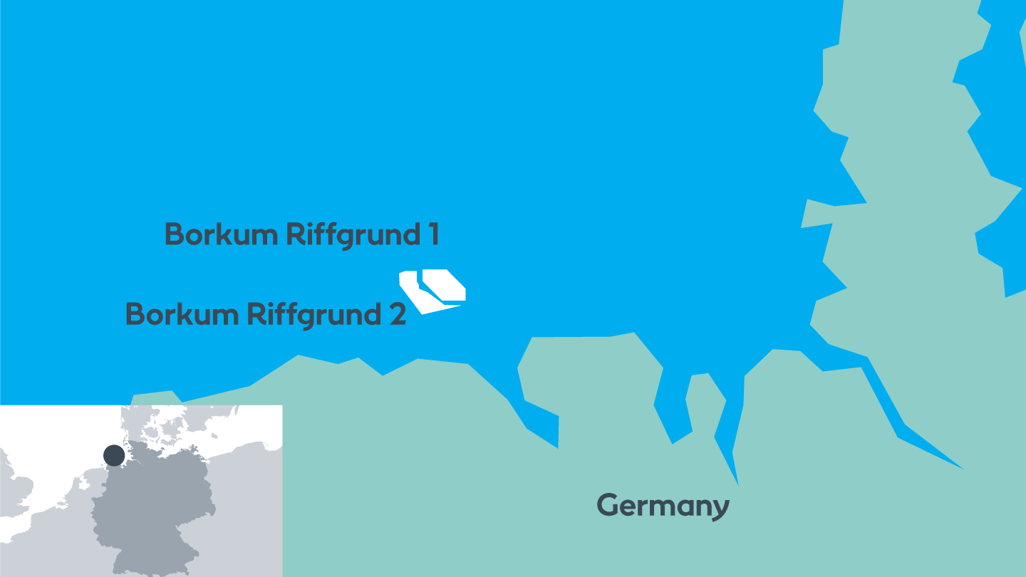 Map showing the location of Borkum Riffgrund 2 Offshore Wind Farm.