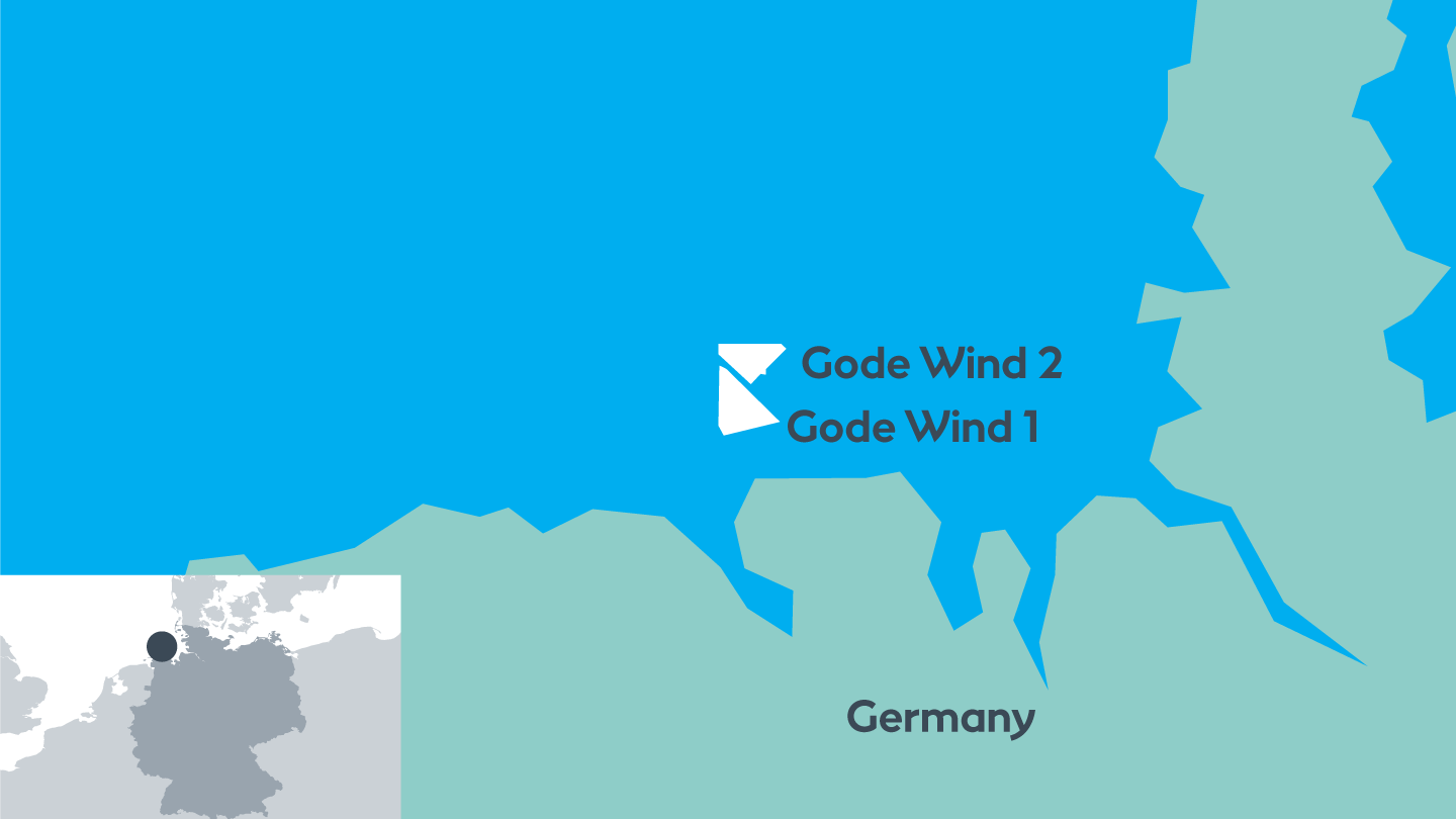 Map showing the location of Gode Wind 1 & 2 Offshore Wind Farm.