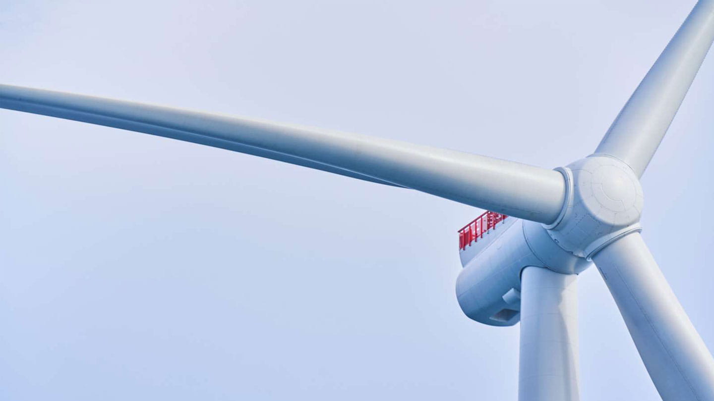 close up of an offshore wind turbine