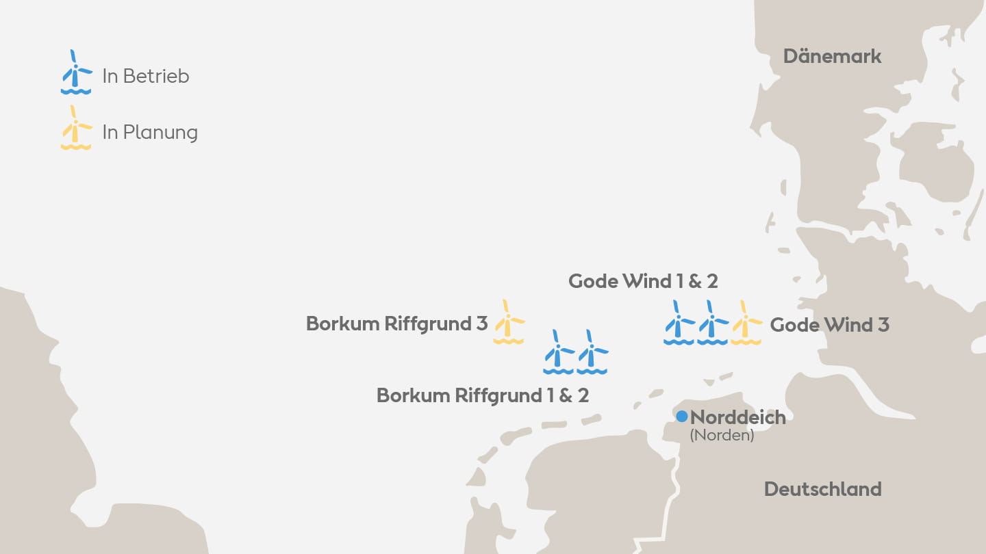 Standort der Windparks in der Nordsee