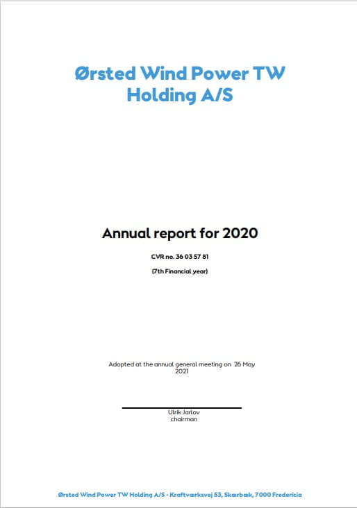 Ørsted Wind Power TW Holding annual report for 2020.
