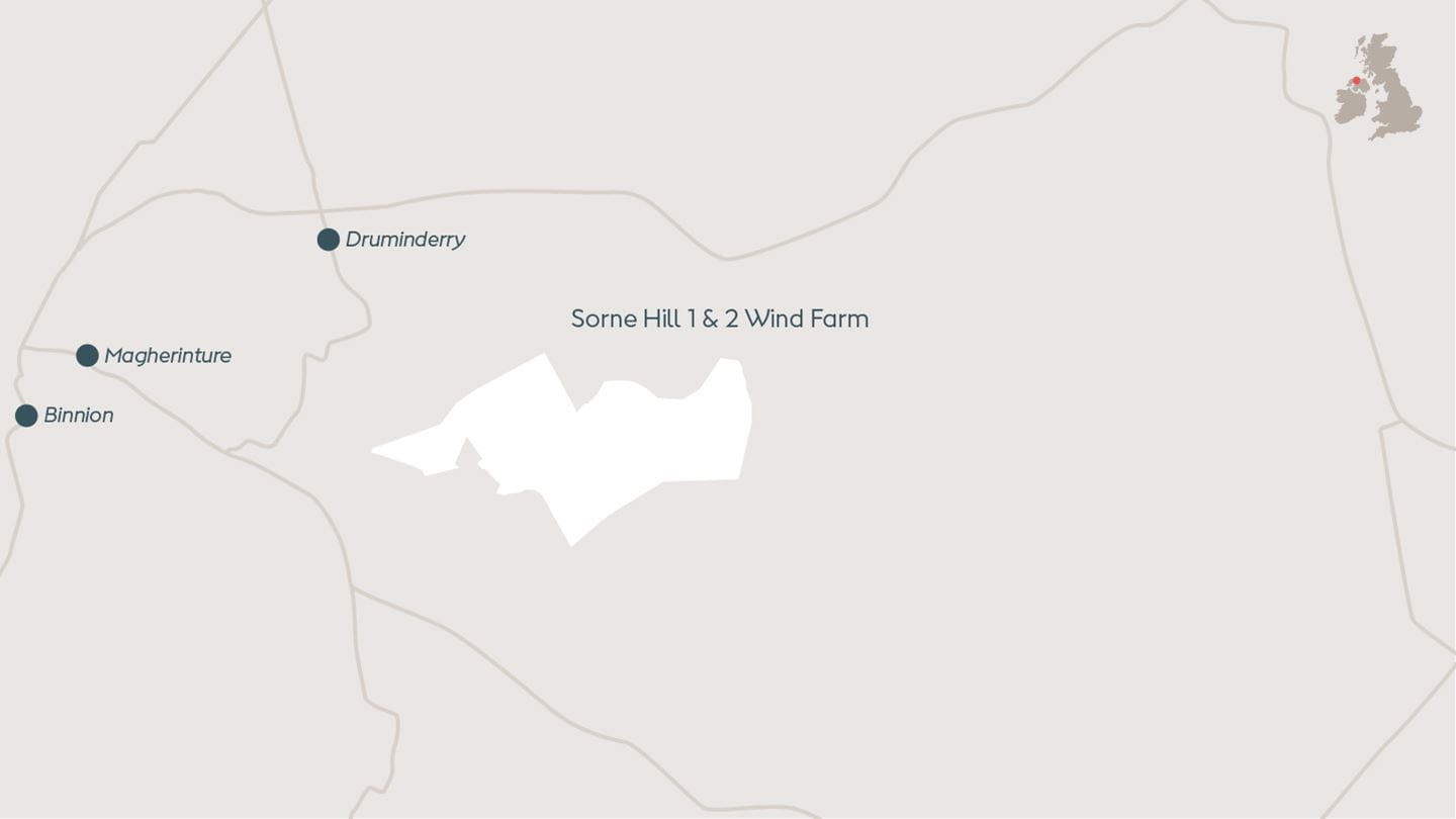 Map depicting Sorne 2, onshore wind farm located in County Donegal, Ireland.