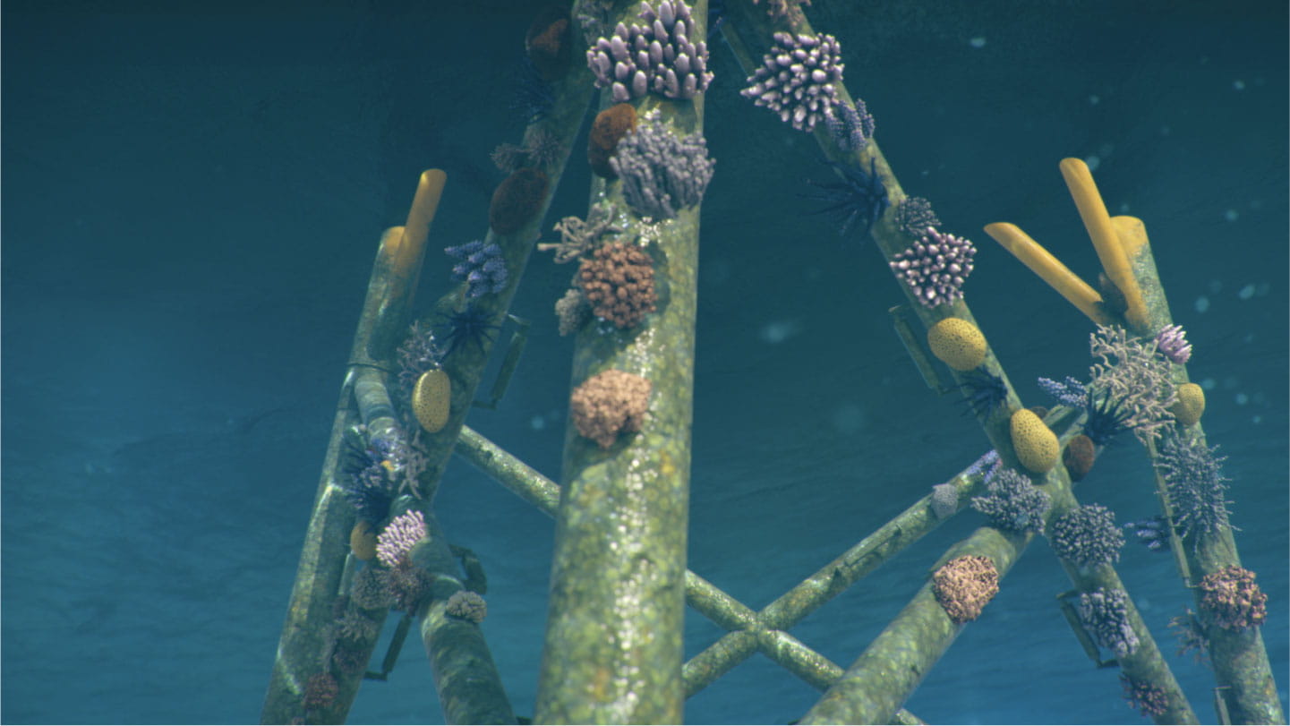 Visual simulation of coral growing on wind turbine foundations