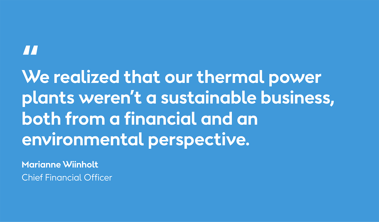 Former Ørsted CFO Marianne Wiinholt is quoted discussing the financial and environmental need to go beyond thermal power.