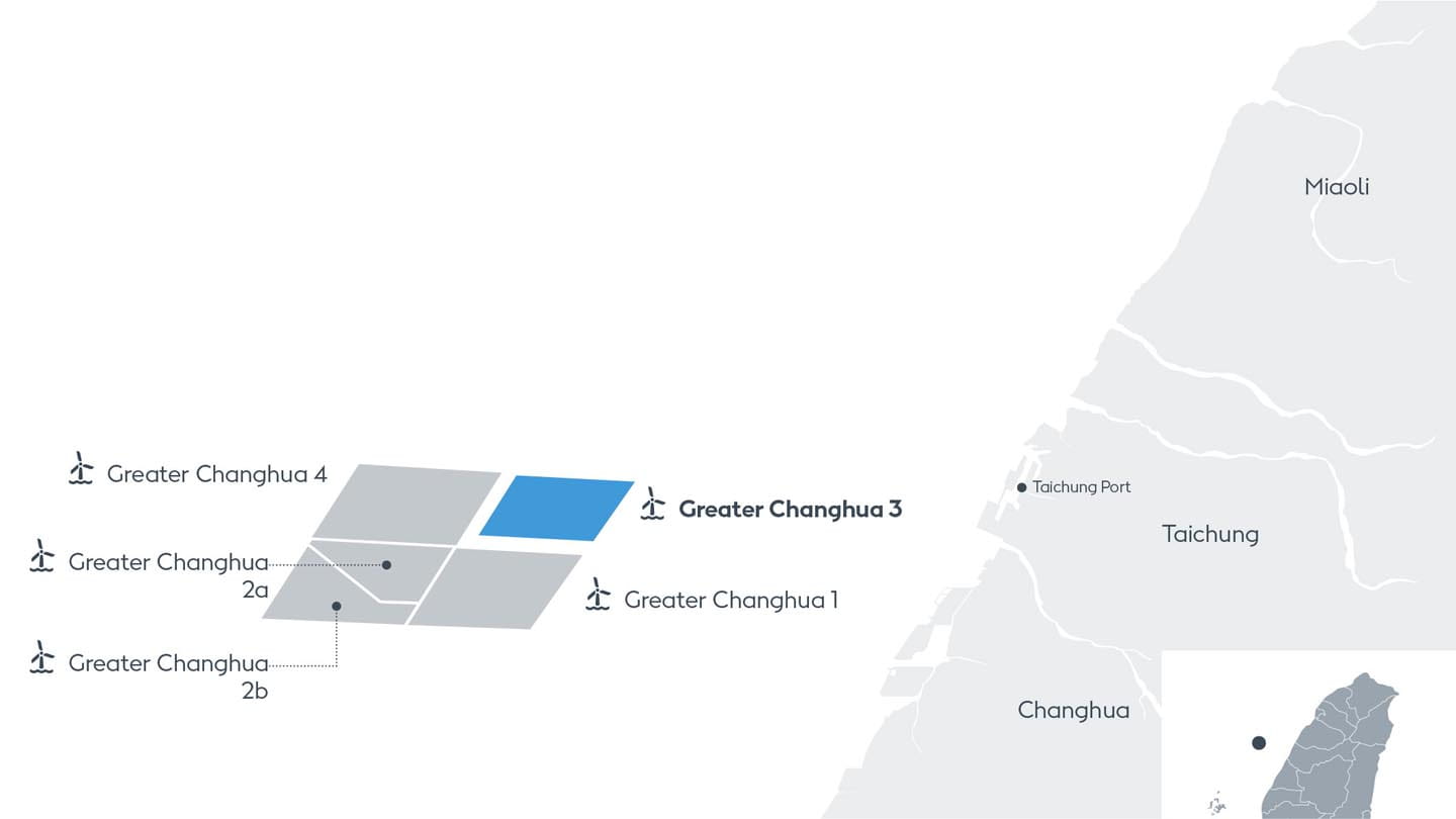 Map showing the location of Greater Changhua 3 Offshore Wind Farm.