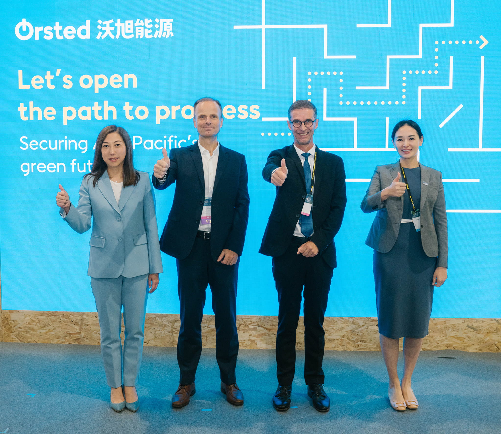 L-R: Launch event at Energy Taiwan with Ørsted Taiwan Chairperson Christy Wang, President of Asia Pacific Per Mejnert Kristensen, Director of the Trade Council of Denmark, Taipei Peter Sand and Head of Taiwan Regulatory and Public Affairs Viola Lin.