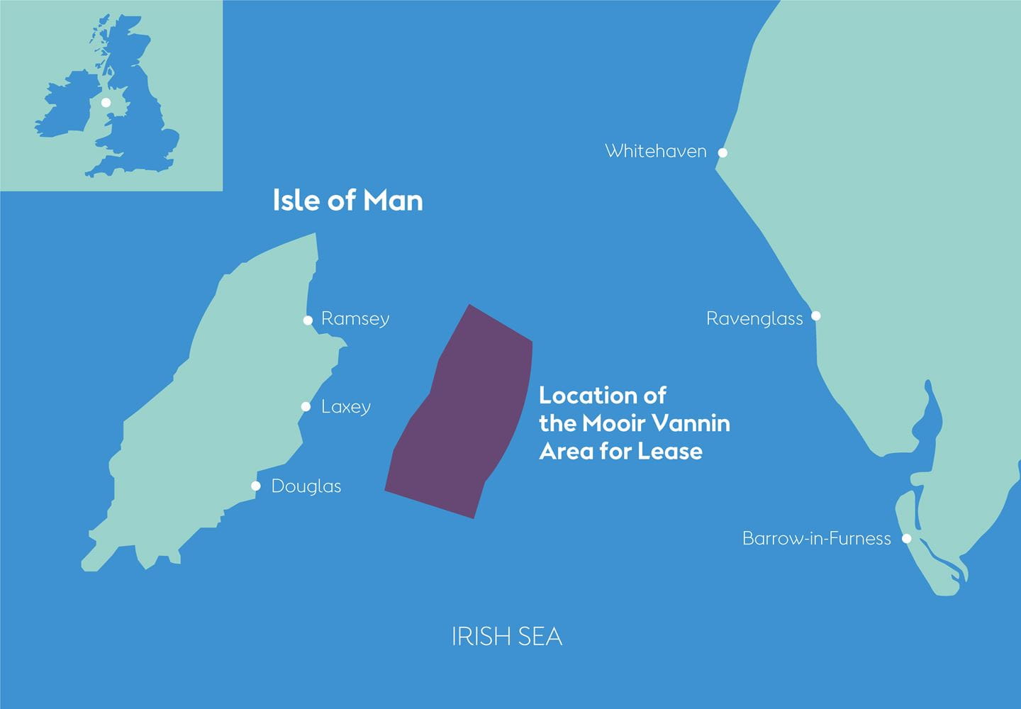 Map showing the location of the proposed Mooir Vannin Offshore Wind Farm