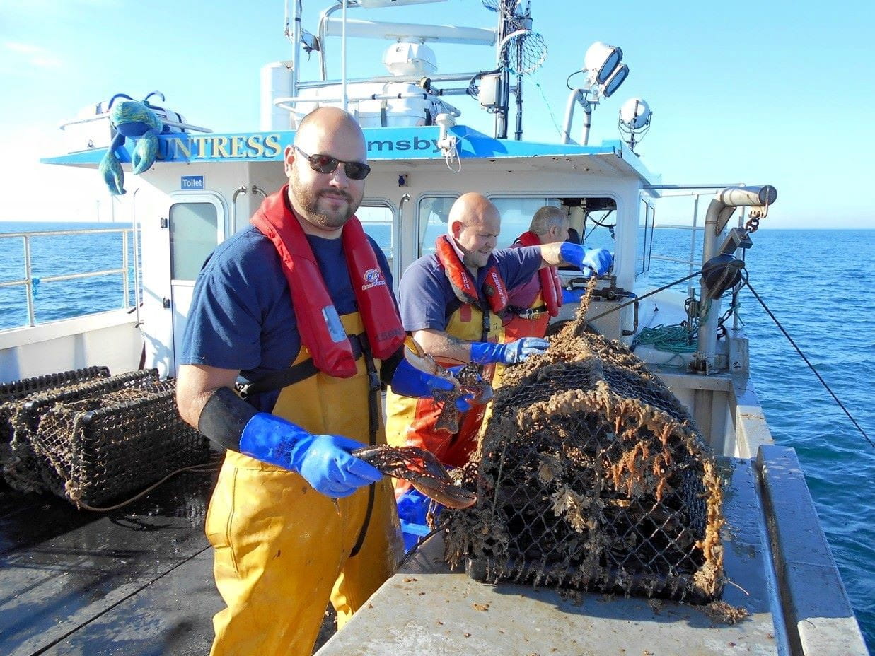 Scientists from the Holderness Fishing Industry Group work on the MV Huntress in Westermost Rough Offshore Wind Farm