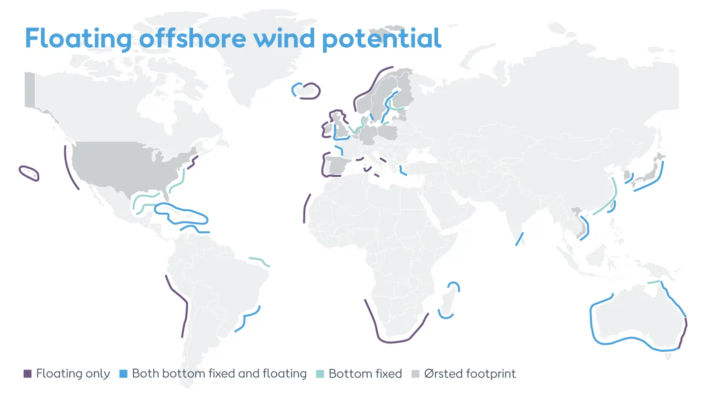 Map showing floating offshore wind potential