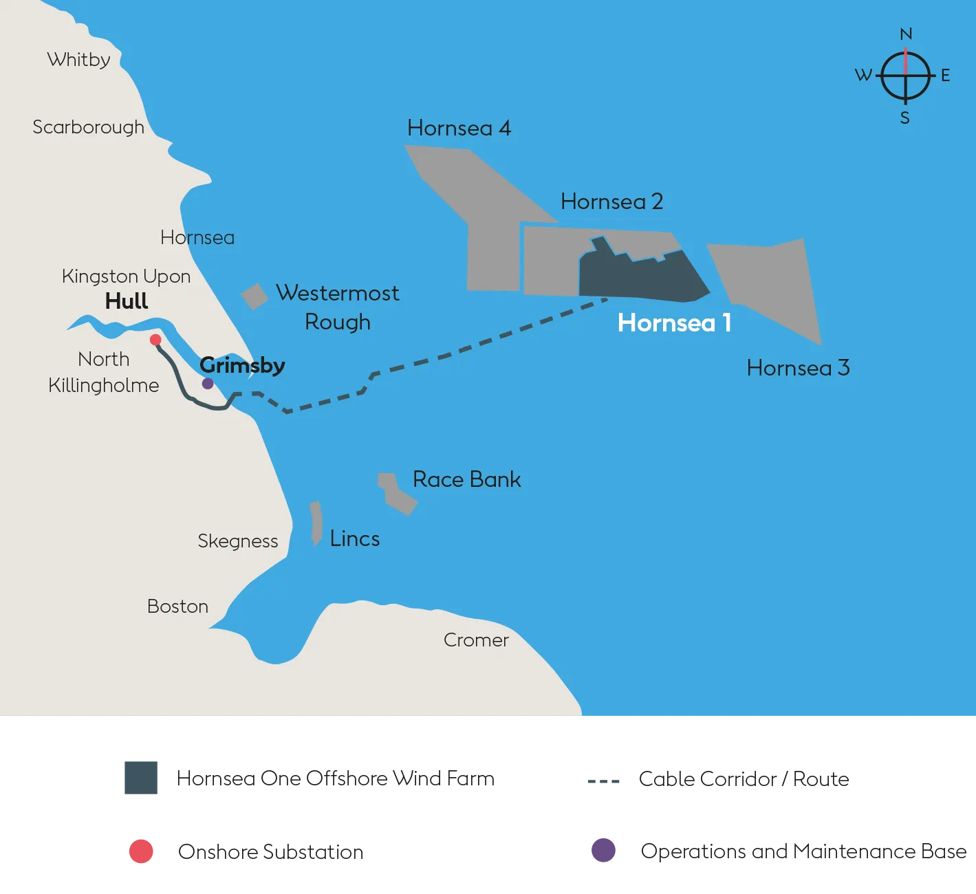 Map showing the location of Hornsea 1 offshore wind farm