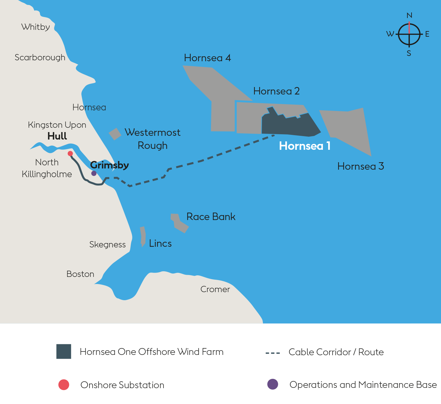 Map showing the location of Hornsea 1 offshore wind farm