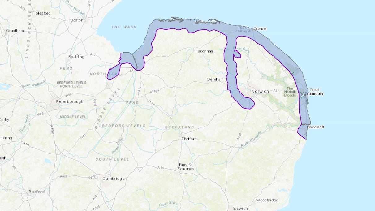 Map of Hornsea Three Community Benefit Fund area