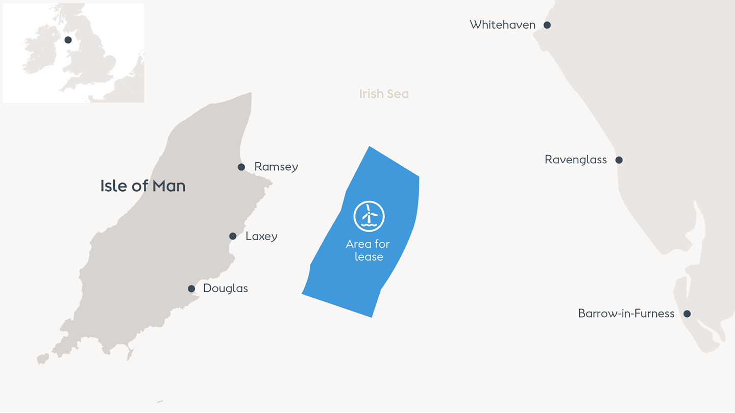 Map showing the location of Ørsted's proposed Isle of Man offshore wind project
