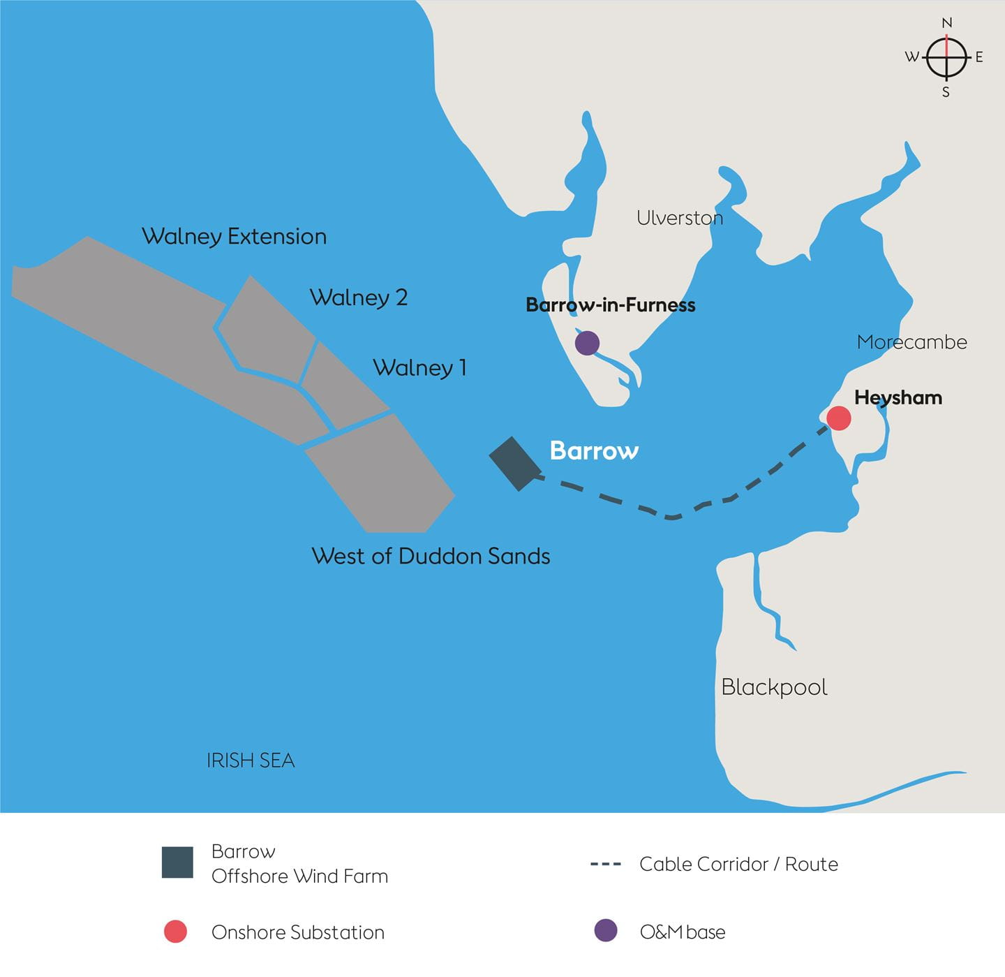 Map showing the location of Barrow Offshore Wind Farm.