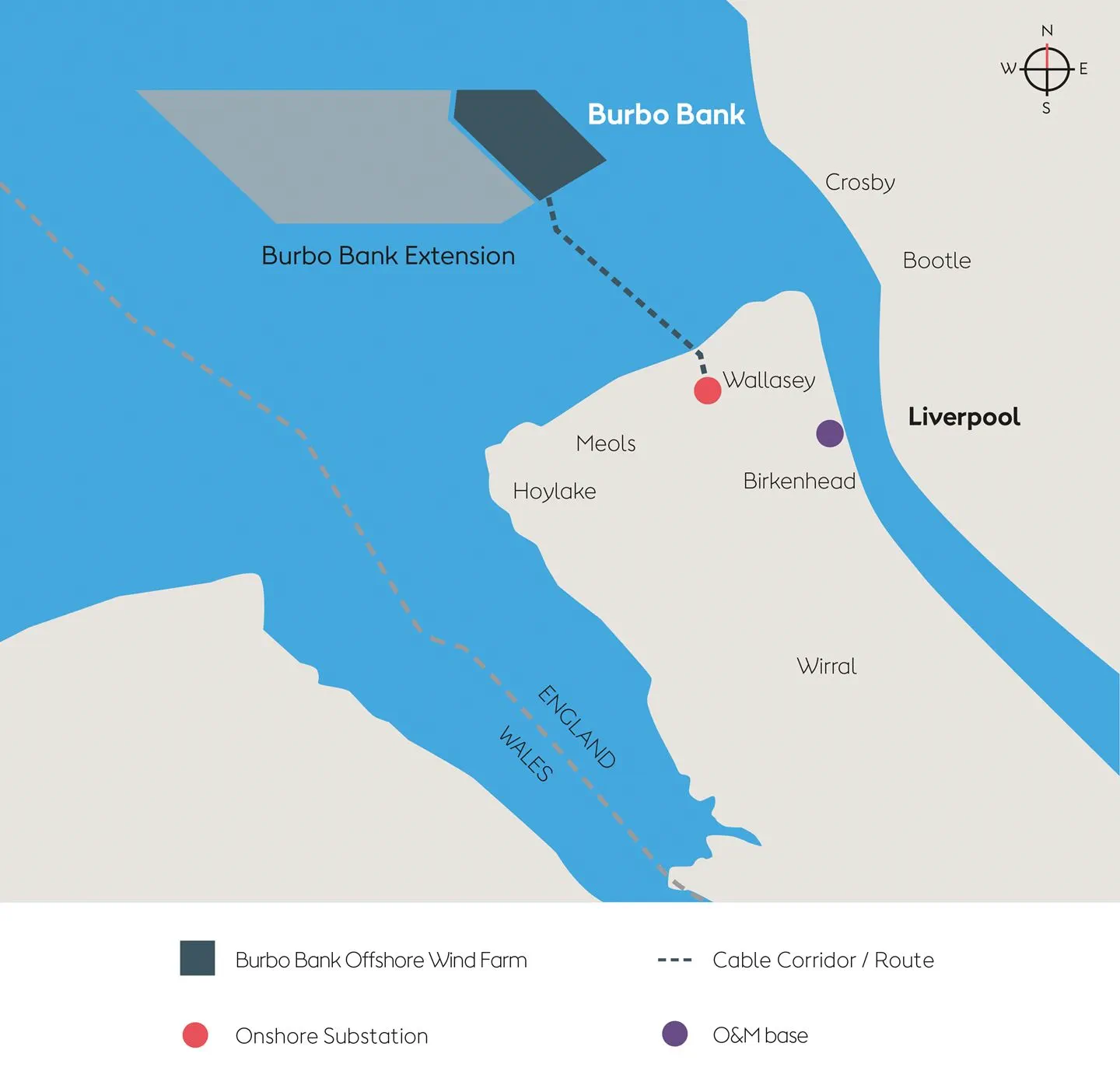 Map showing the location of Burbo Bank Offshore Wind Farm.
