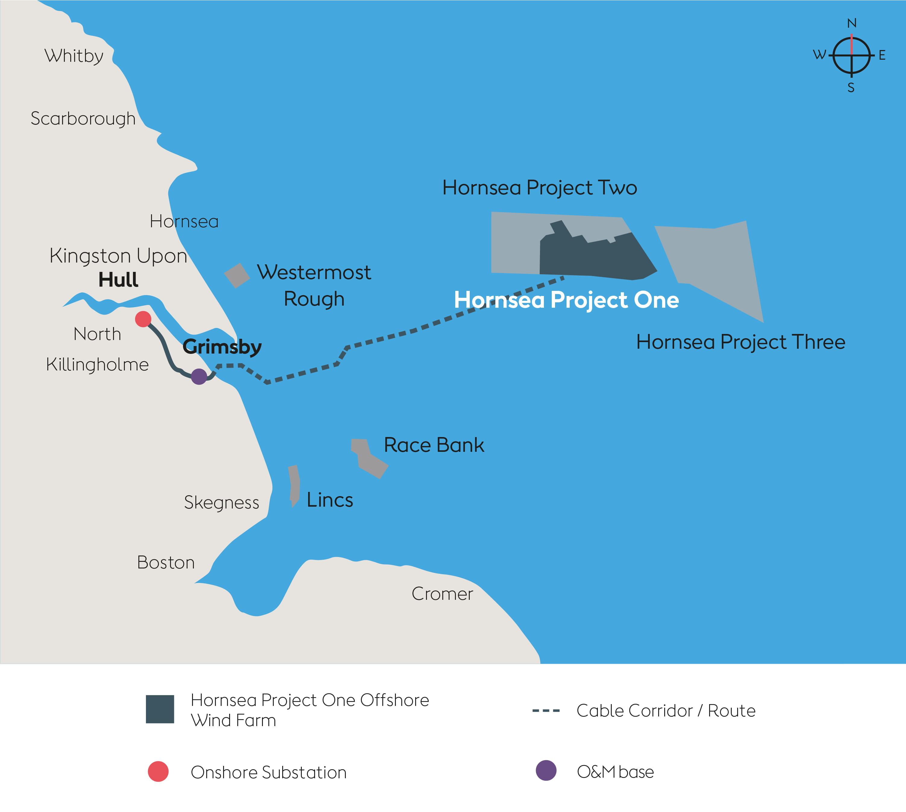 Map showing the location of Hornsea 1 Offshore Wind Farm.