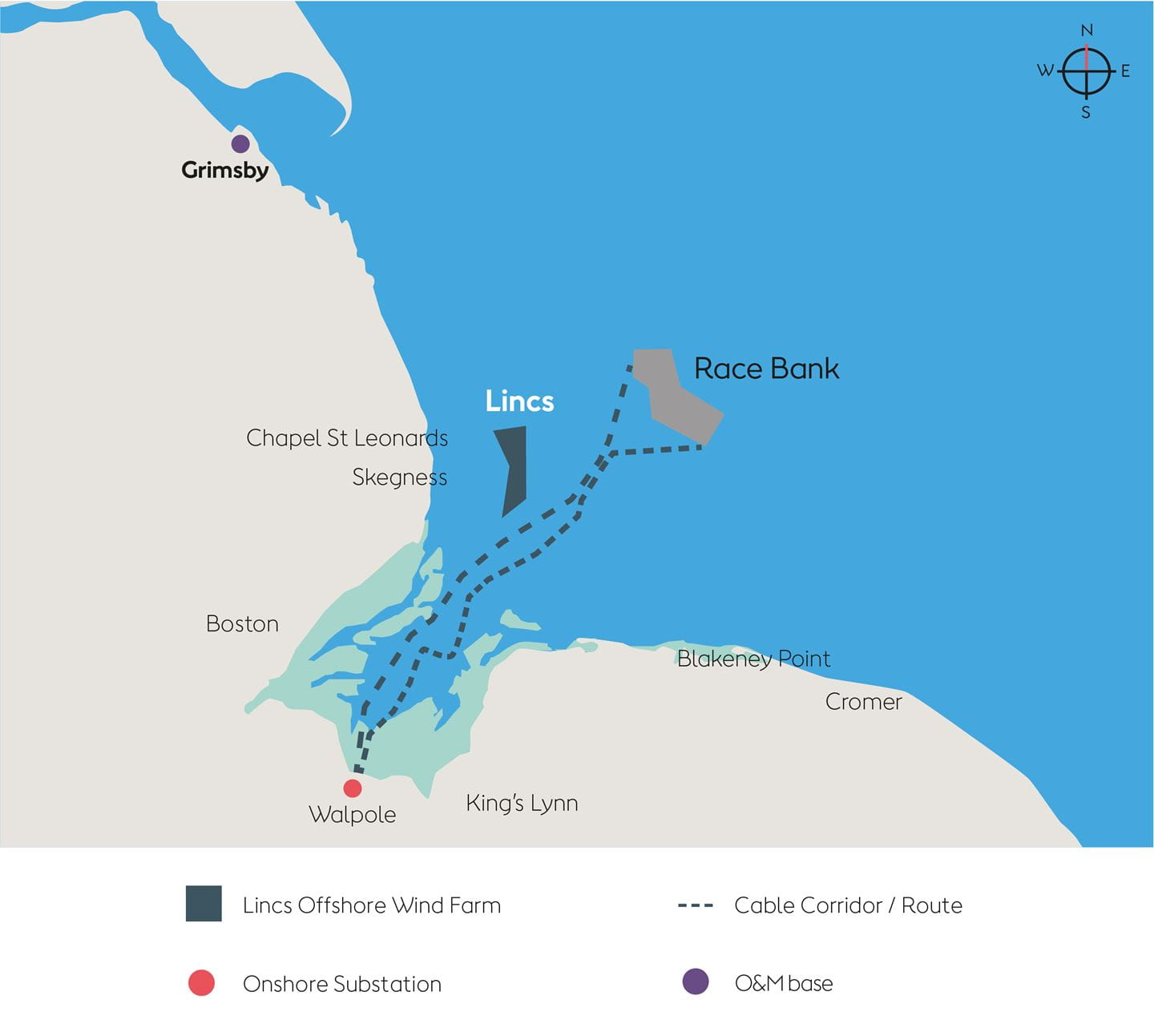 Map showing the location of Lincs Offshore Wind Farm.