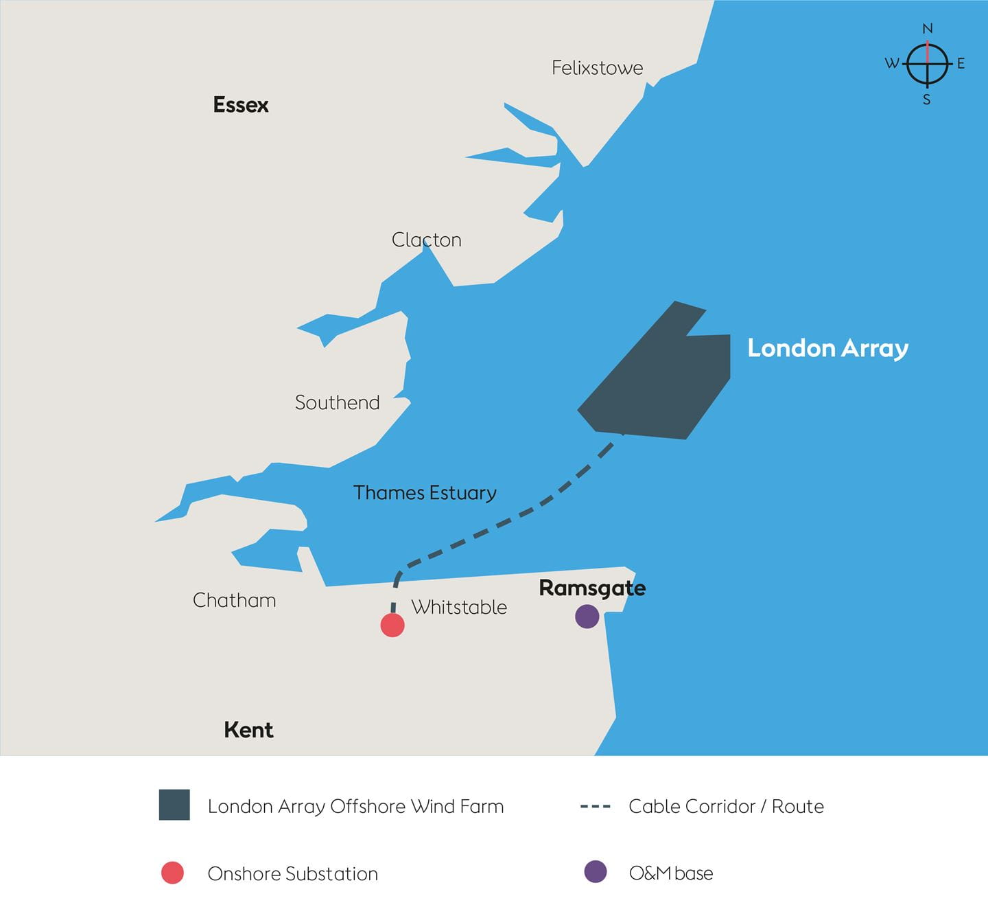 Map showing the location of London Array Offshore Wind Farm.