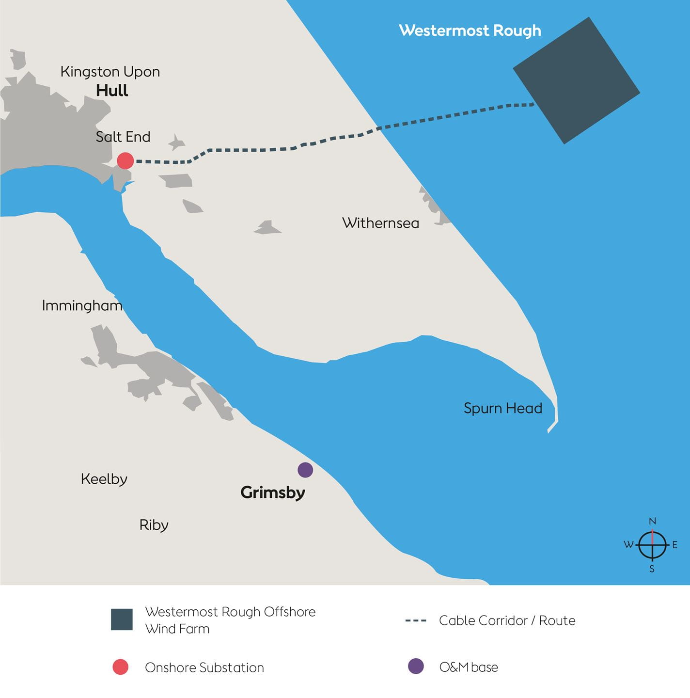 Map showing the location of Westermost Rough Offshore Wind Farm.