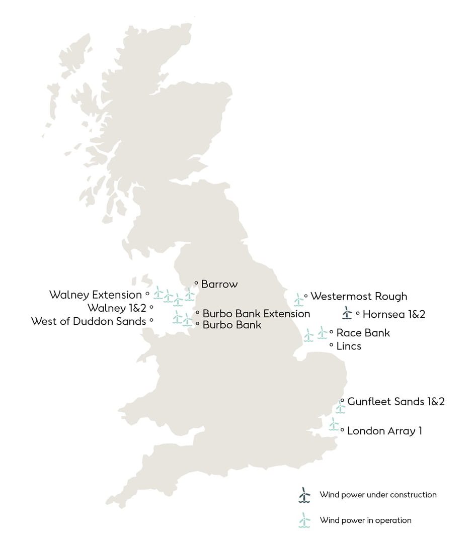 Orsted UK offshore wind farm map