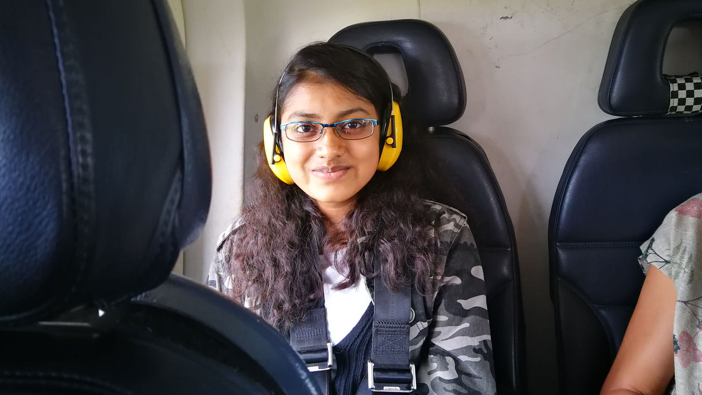 Cynthuja Ramanan on helicopter