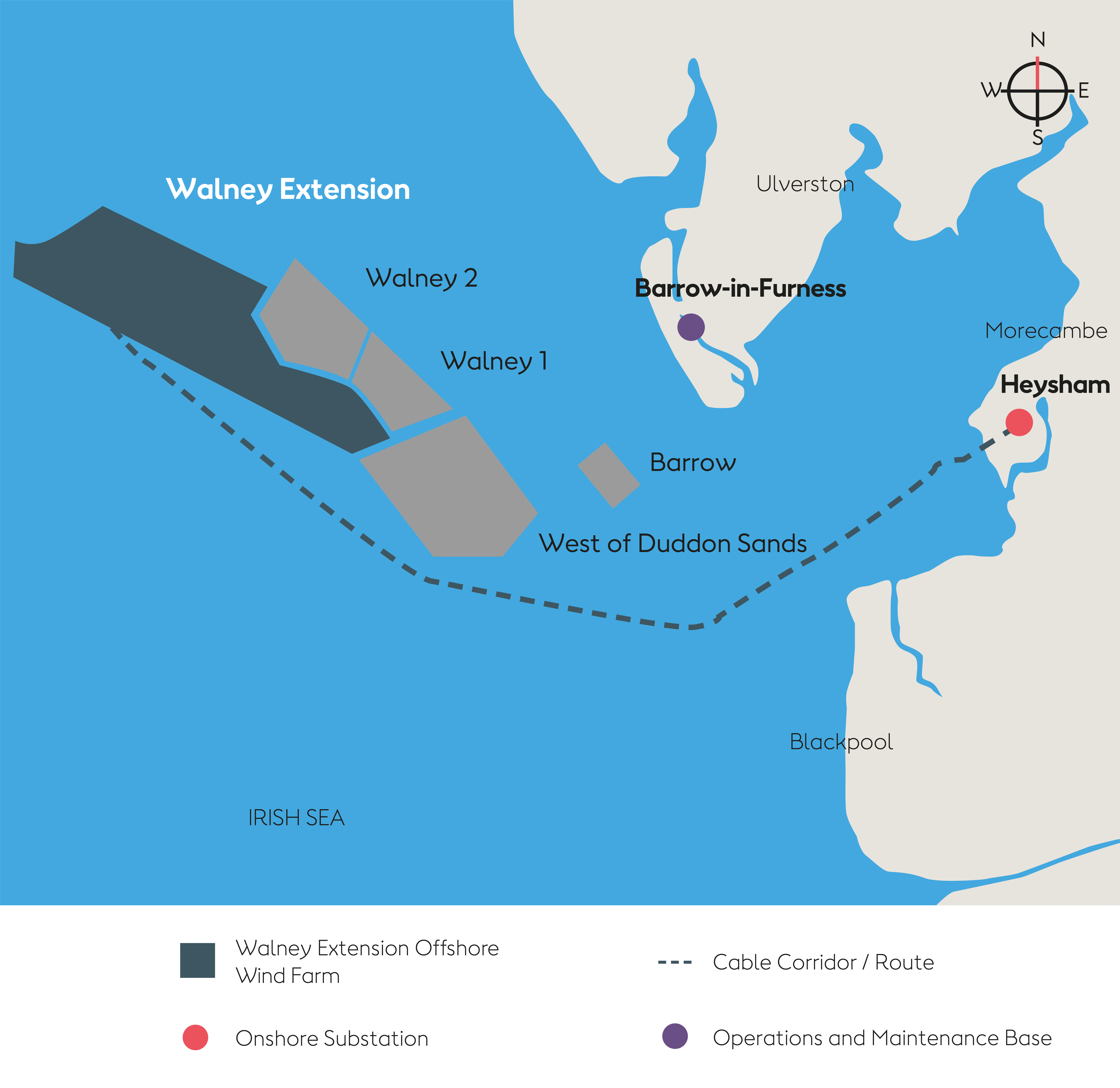 Map showing the location of Walney wind farm