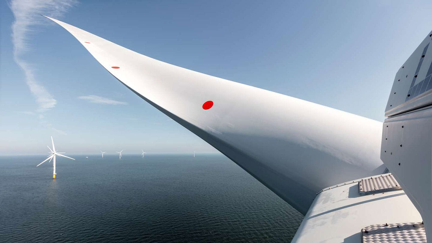 Close up of an offshore wind turbine blade