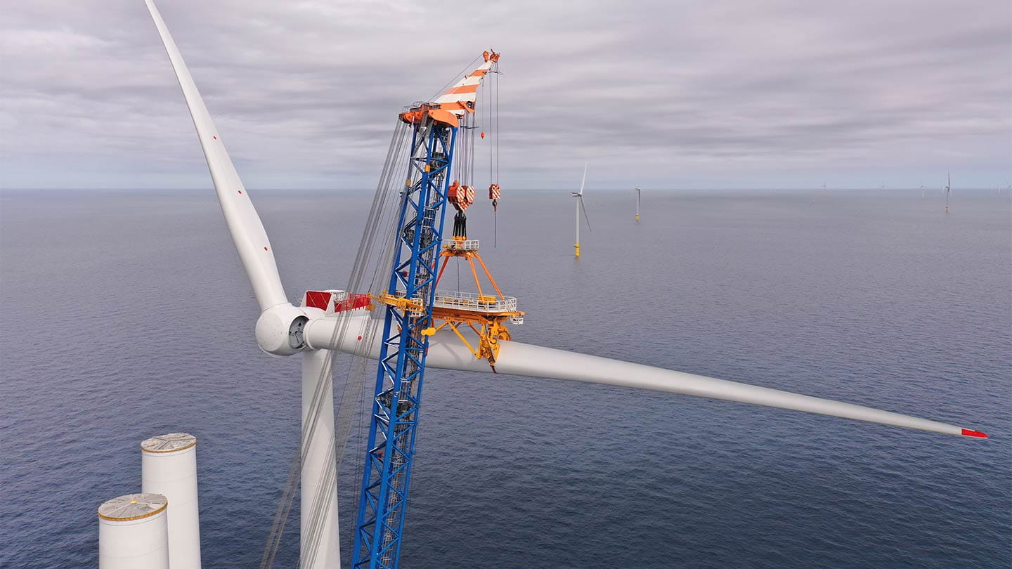 Blade installation at an Orsted offshore wind farm