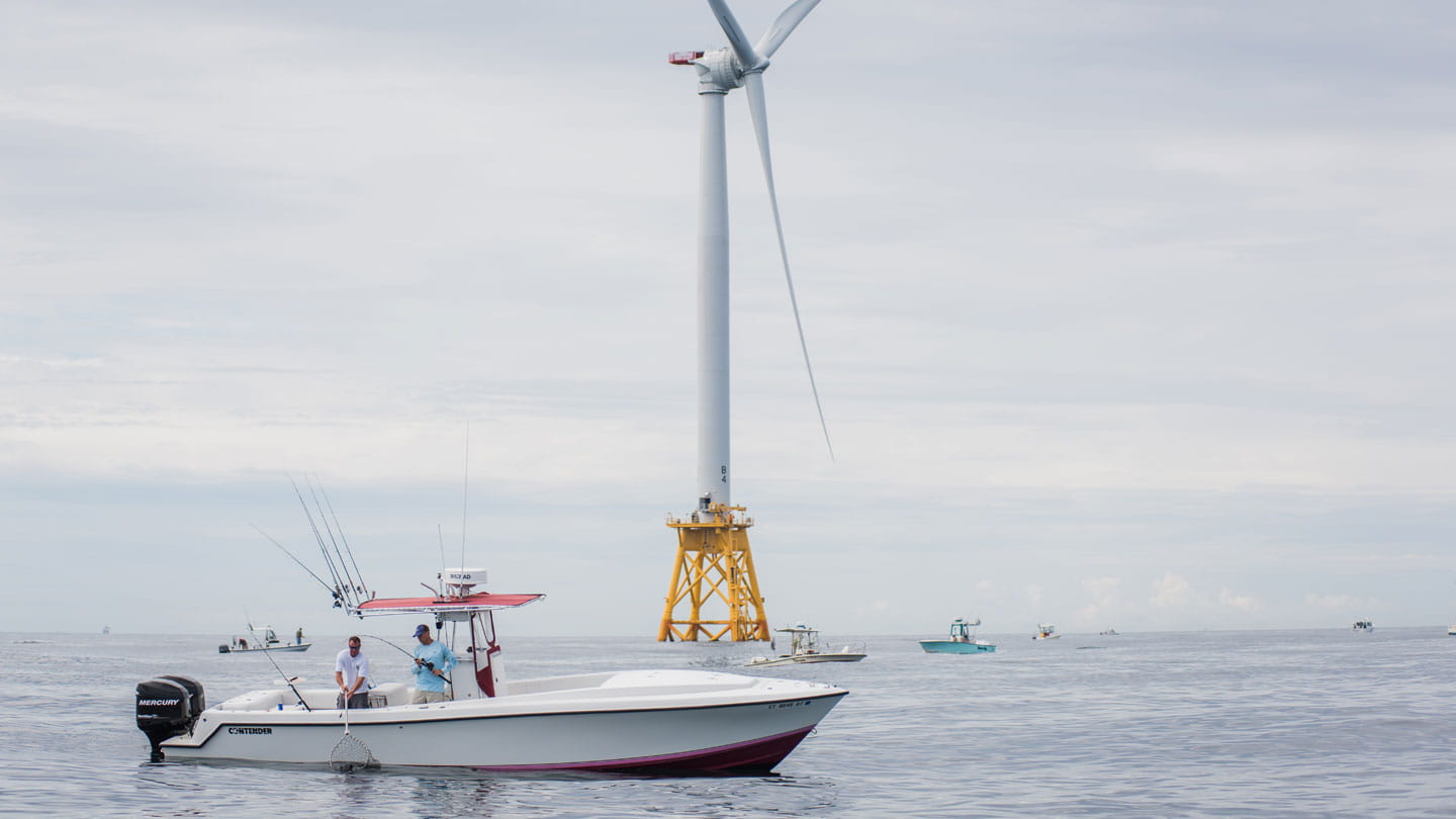 Marine boat at an offshore wind farm 
