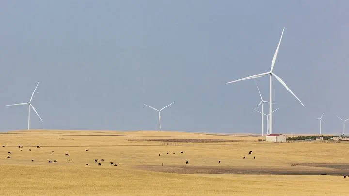 Six land-based wind turbines at Ørsted's Willow Creek location, an example of U.S. onshore wind delivering clean energy.