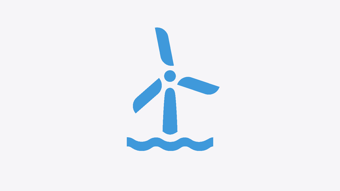 An animation of a blue circle enclosing an offshore wind turbine, next to an explanation of what offshore wind power is.