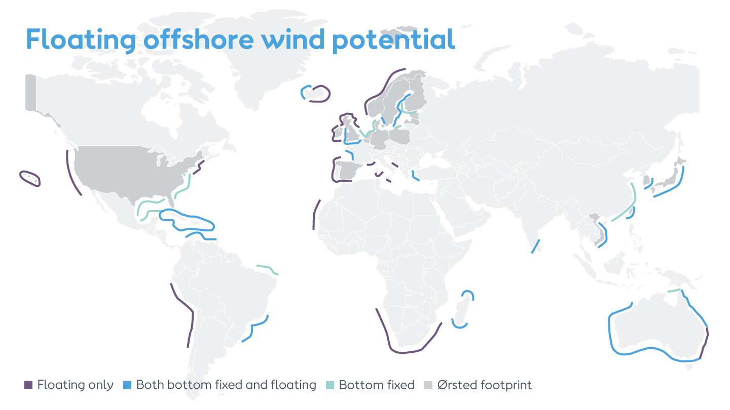 Coastal areas with potential for floating and fixed-bottom offshore wind